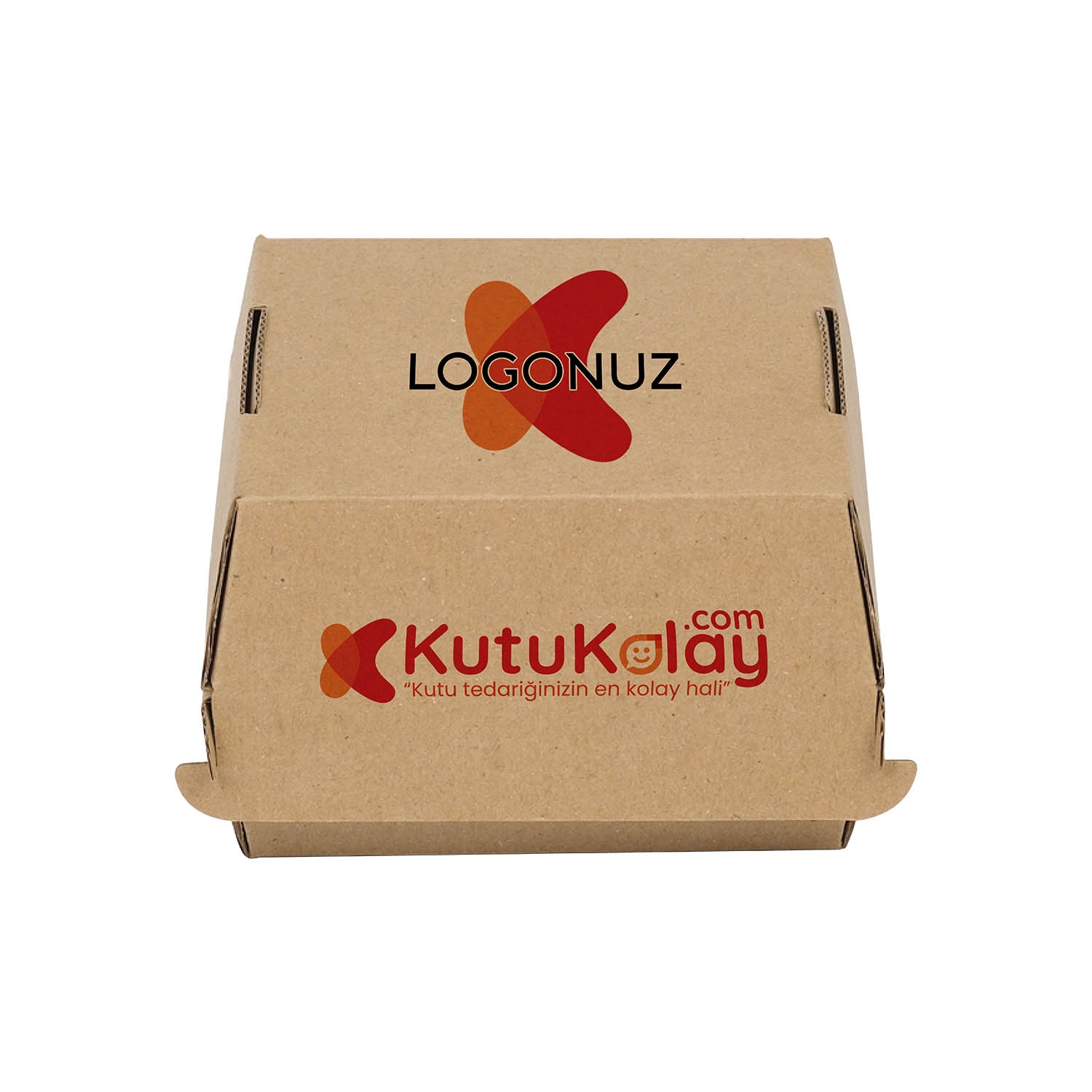 Tekli hamburger Kutusu 12x12x8.5 cm Kraft Oluklu