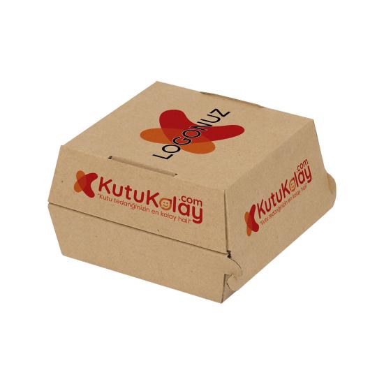 Tekli hamburger Kutusu 12x12x8.5 cm Kraft Oluklu