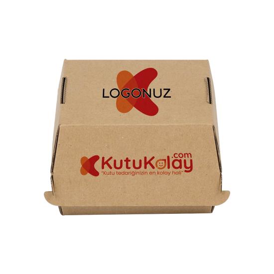 Tekli hamburger Kutusu 12x12x8.5 cm Kraft Oluklu